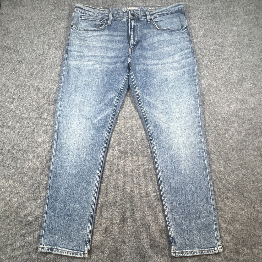 Original Use Slim Tapered Jeans Mens 40x32‎ Blue Cotton Stretch Whiskered Denim